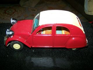 Vintage Tin Friction Toy Car Citroen 2cv Red Daiya Japan Nonworking