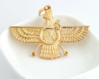 Egyptian Wing Pendant 18k Gold Ancient Winged Disc Symbol Necklace Charm Rare
