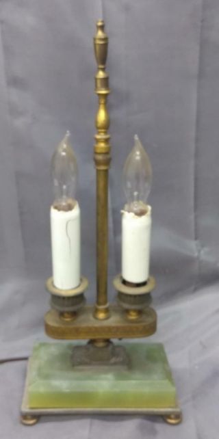 Old Antique Art Deco Era Table Lamp Base Green Onyx Marble Light Fixture Metal