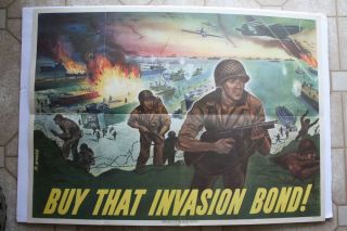Wwii Invasion War Bond Poster Usaaf Navy Army P39 D Day Normandy 1944
