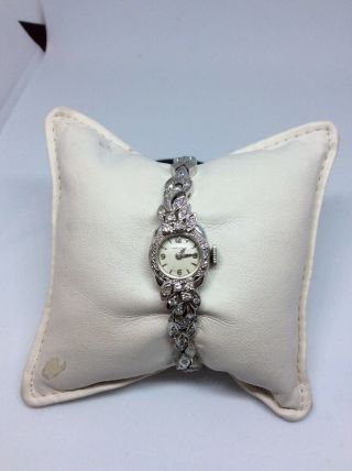 Vintage 14k White Gold Hamilton Ladies Watch With Diamonds
