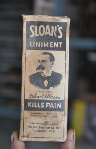 Vintage Boxed Sloan ' s Liniment Ad Glass Bottle,  London 2
