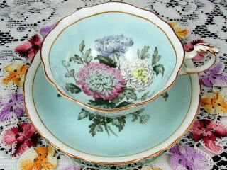 Paragon Chrysanthemum White & Blue Wide Mouth Tea Cup And Saucer