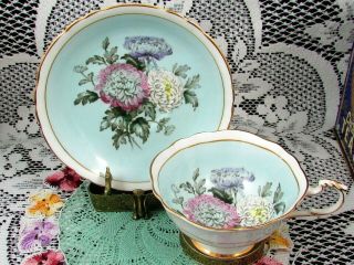 PARAGON CHRYSANTHEMUM WHITE & BLUE WIDE MOUTH TEA CUP AND SAUCER 2