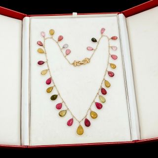 Antique Vintage Art Deco Retro 14k Yellow Gold Tourmaline Diamond Chain Necklace