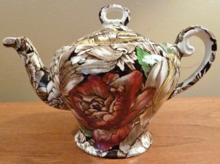 Antique Myott Bermuda Brown Multi - Color Dense Floral 2 - Cup Teapot Tea Pot