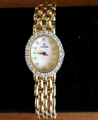 33g 14k Gold Concord Ladies Gold & Diamond Watch.  60ct Stunning Wear Not Scrap