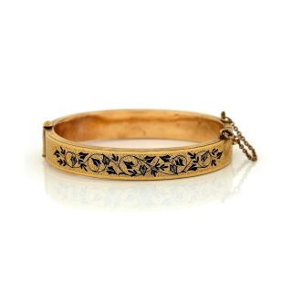 Antique Vintage Nouveau 18k Gold Taille d ' Epargne Enamel Wedding Bangle Bracelet 2