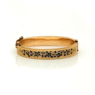 Antique Vintage Nouveau 18k Gold Taille d ' Epargne Enamel Wedding Bangle Bracelet 4