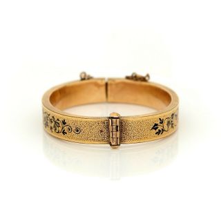 Antique Vintage Nouveau 18k Gold Taille d ' Epargne Enamel Wedding Bangle Bracelet 5
