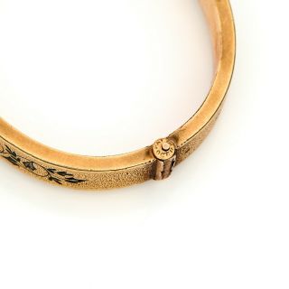 Antique Vintage Nouveau 18k Gold Taille d ' Epargne Enamel Wedding Bangle Bracelet 7