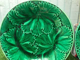 PAIR 19thC REGAL & SANEJOUAND CLAIREFONTAINE GREEN MAJOLICA PLATES c1870s 3