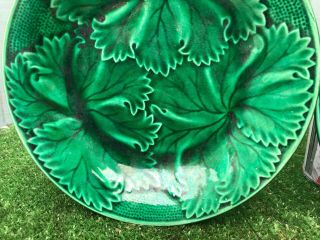 PAIR 19thC REGAL & SANEJOUAND CLAIREFONTAINE GREEN MAJOLICA PLATES c1870s 4