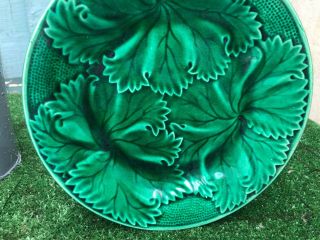 PAIR 19thC REGAL & SANEJOUAND CLAIREFONTAINE GREEN MAJOLICA PLATES c1870s 7