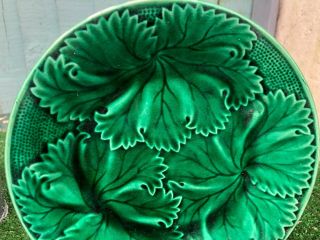 PAIR 19thC REGAL & SANEJOUAND CLAIREFONTAINE GREEN MAJOLICA PLATES c1870s 8