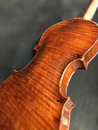 Unique Petite 7/8 Violin - Highly Flamed - Inlaid Fleur - De - Lis - Antiqued