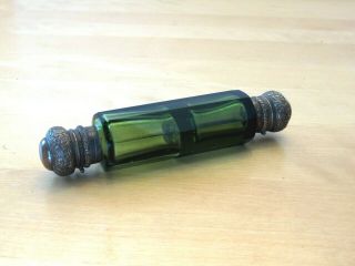 Antique Green Glass Double End Perfume Scent Bottle
