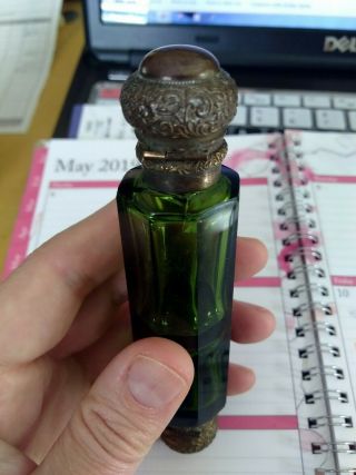 Antique Green Glass Double End Perfume Scent Bottle 8