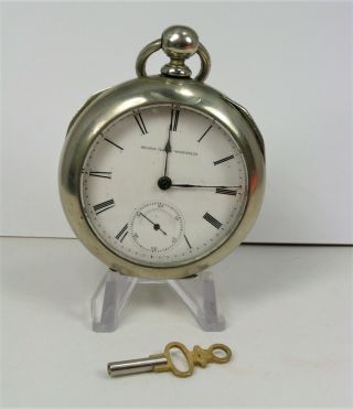 Antique 1890 Elgin Pocket Watch.  7 - J.  Key Wind - Key Set.  Silverine.  Running.  Pw - 5