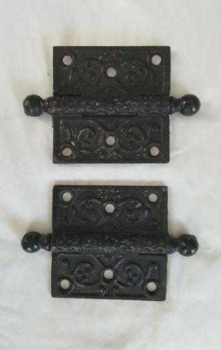Antique Victorian Eastlake Cast Iron Door Hinges 3 " ×3 " Canon Ball Pin
