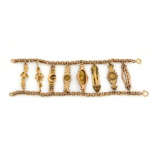 Antique Vintage Nouveau 9k 14k 18k Gold English Garnet Fancy Link Pin Bracelet 3