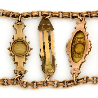 Antique Vintage Nouveau 9k 14k 18k Gold English Garnet Fancy Link Pin Bracelet 5