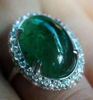 Emerald Diamond Ring White Gold 14k Natural Cabochon 17.  76ctw Gia Retail $17500