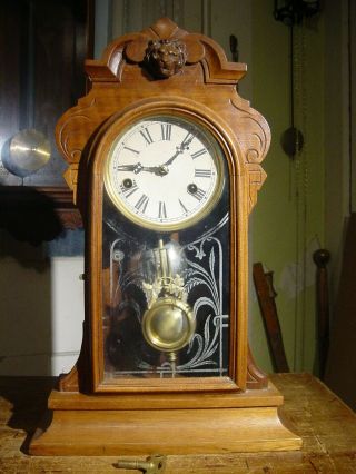 Antique Rare Gilbert 1879 " Leda " Walnut Shelf Parlor Clock Some Restoration
