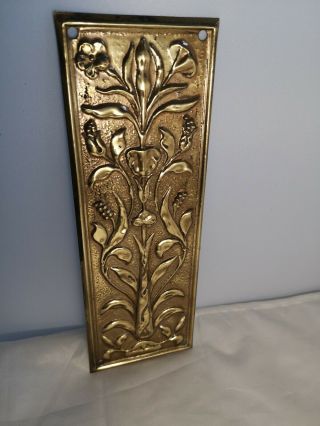 Reclaimed Vintage Brass Door Finger Plate Arts & Crafts Nouveau Floral