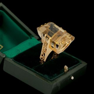Antique Vintage Deco Retro 18k Gold 61.  77 Ct Emerald Cut Citrine Huge Ring Sz 8