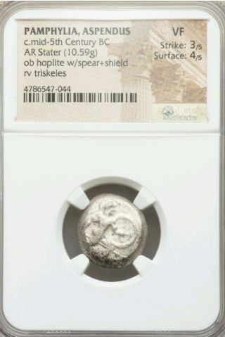 Pamphylia,  Aspendus Hoplite Stater 5th Cent.  Bc Ngc Vf 3/4 Ancient Silver Coin