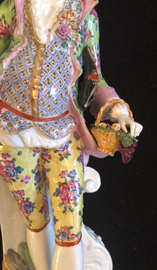 Monumental antique Meissen style porcelain figures of a gallant and lady 4