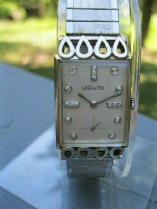 Vintage Lecoultre Watch 18k White Gold " The Lowell " Diamond Dial Face Keeps Time