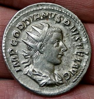 Gordian Iii,  Laetitia & Anchor 240 - 243 Ad,  23mm,  4.  3g,  Ancient Roman Silver Coin