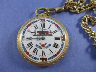 Lucerne Vintage Farm Scene Fancy Dial Pocketwatch With Chain Old Stock No Reserv