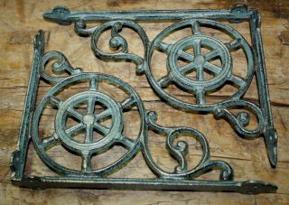 2 Cast Iron Nautical Shipswheel Brackets Garden Brace Shelf Bracket Pirates Ship