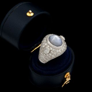 Antique Vintage Deco 14k Gold Star Sapphire 3.  0 Ct Diamond Engagement Ring Sz 6
