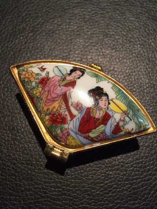 7cm Rare Chinese Colour Porcelain Beauty Woman Fan - Shaped Jewelry Box Boxes