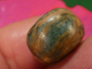 ANCIENT PRE - COLUMBIAN - MESOAMER.  MAYAN JADE BELIZE BEAD 16.  3 BY 12.  1 MM TOPS 2