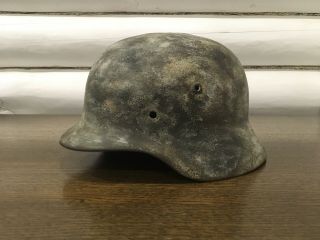 Wwii German M35 Steel Helmet In Winter Camo Coat Wehrmacht Stahlhelm