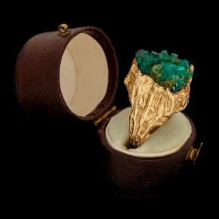 Antique Vintage Deco Mid Century 18k Gold Brutalist Colombian Emerald Ring Sz 7
