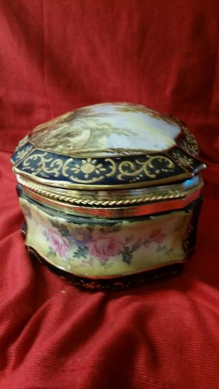 Vintage Porcelain Limoges Dresser Box Ornate Pictorial Design Large 10 1/2 