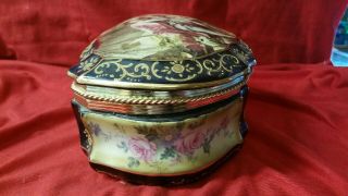 Vintage Porcelain Limoges Dresser Box Ornate Pictorial Design Large 10 1/2 