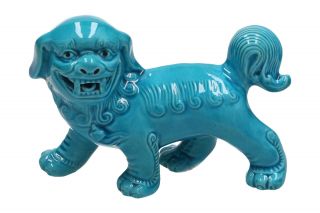 A Pottery Foo Dog Bright Blue Chinese Modern