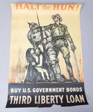 Wwi Henry Raleigh Halt The Hun Us Government Bond 3rd Liberty Loan Poster