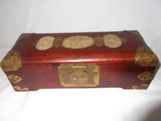 Antique Teak Wood Jewelry Box From Shanghai With Brass Embellishments
