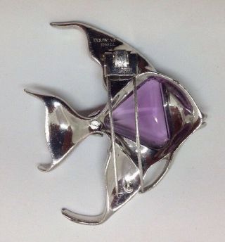 Rare Alfred Philippe Enameled Angelfish Pin - Huge Faceted Purple Belly 4