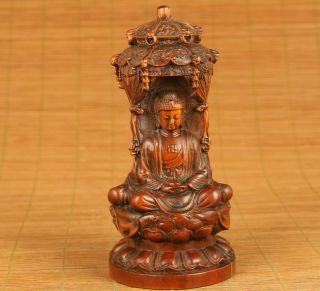 Antique Chinese Old Boxwood Buddha Kwan - Yin Statue Figure Netsuke