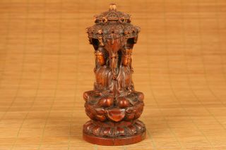antique chinese old boxwood buddha kwan - yin statue figure netsuke 3