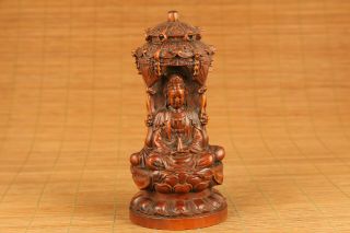 antique chinese old boxwood buddha kwan - yin statue figure netsuke 5